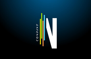 colored N alphabet letter logo icon design with line. Creative template for business and company