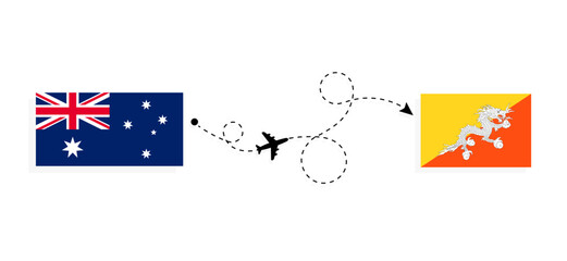 Flight and travel from Australia to Bhutan by passenger airplane Travel concept