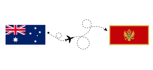 Flight and travel from Australia to Montenegro by passenger airplane Travel concept