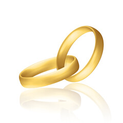 Golden realistic wedding rings with reflection Anniversary romantic surprise