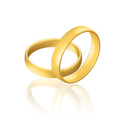 Golden realistic wedding rings with reflection Anniversary romantic surprise