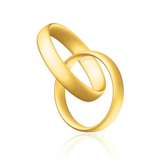Golden realistic wedding rings with reflection Anniversary romantic surprise