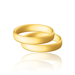 Golden realistic wedding rings with reflection Anniversary romantic surprise