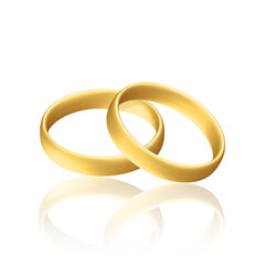 Golden realistic wedding rings with reflection Anniversary romantic surprise