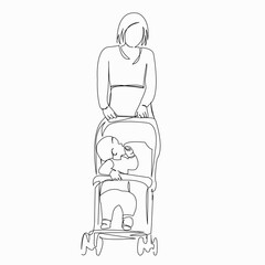 woman with pram and baby