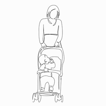 recommend clip art: woman with pram and baby