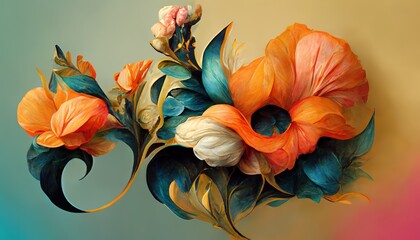 Elegant floral background in Baroque style. Retro decorative flower art design. Digital illustration - obrazy, fototapety, plakaty