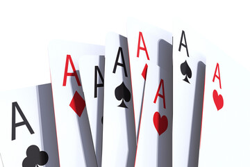 Gambling Industry Object. 3D Casino Poker Cards PNG Isolated Render Illustration.