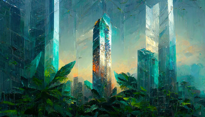 Painting of a Futuristic Skyscraper