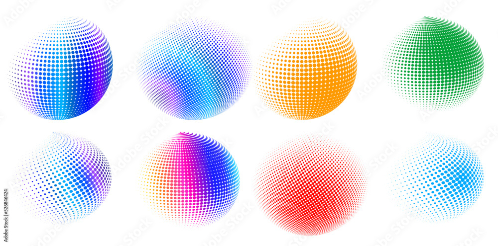 Poster set design elements symbol editable icon - halftone circles, halftone dot pattern on white backgroun