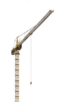 Yellow construction crane isolated