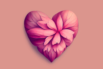 Greeting card design. Surprise for the woman you love. Romantic gift for valentine's day. Heart of flowers - A symbol of love and devotion. Bouquet of pink flowers in the shape of a heart