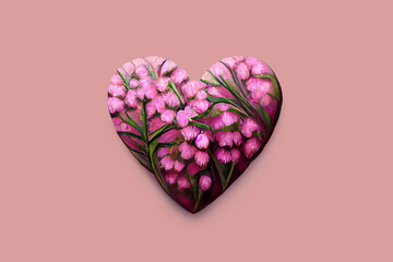 Surprise for the woman you love. Heart of flowers - A symbol of love and devotion. Romantic gift for valentine's day. Greeting card design. Bouquet of pink flowers in the shape of a heart