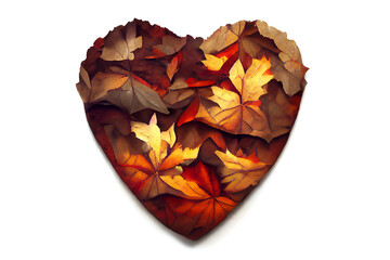 Greeting card design. Bouquet of colorful autumn leaves in the shape of a heart. Romantic gift for valentine's day. Surprise for the woman you love. Heart -a symbol of love and devotion