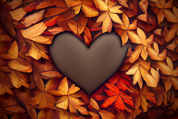 Bouquet of colorful autumn leaves in the shape of a heart. Romantic gift for valentine's day. Surprise for the woman you love. Greeting card design. Heart -a symbol of love and devotion