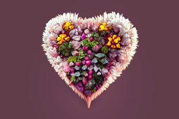 Romantic gift for valentine's day. Heart of flowers - A symbol of love and devotion. Greeting card design. Surprise for the woman you love. Bouquet of colorful flowers in the shape of a heart