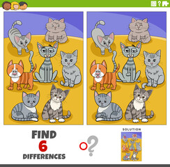 differences game with cartoon cats animal characters