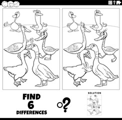 differences game with cartoon geese coloring page