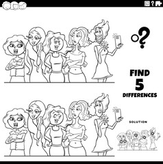 differences game with comic women coloring page