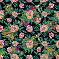 Seamless pattern with peonies and buds for wrapping paper, wallpaper