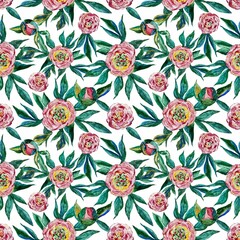Seamless pattern with peonies and buds for wrapping paper, wallpaper