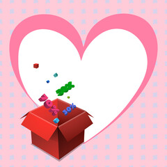 valentine's day promotional card with a red gift box with the numbers 30%, 50% 70% off