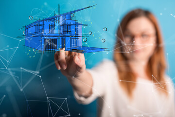 home data. Digital cyberspace with particles and Digital data network connections concept.