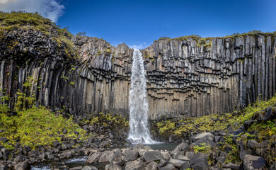 Svartifoss Waterfall in Skaftafell, Iceland during the summer