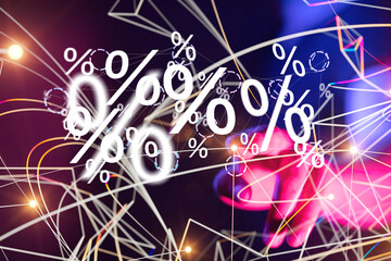 hand touches virtual percent icon