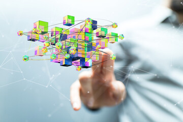 cloud connected to many objects on a virtual screen.