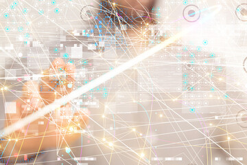 Neural network 3D illustration. Big data and cybersecurity