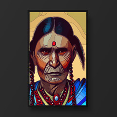 Portrait of an indian warrior. Native Americans.