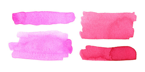 Set of pink abstract watercolor brush strokes. Texture paper. Isolated on white.