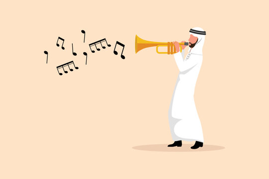 arab man playing trumpet with musical notes clip art preview