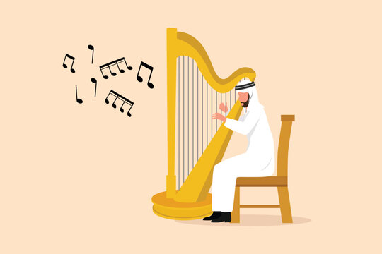 arab man playing golden harp with musical notes clip art preview