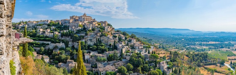 Panorama Bergdorf Gordes in der Provence Frankreich - obrazy, fototapety, plakaty