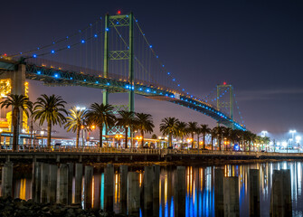 Long Beach harbor bridge at night - obrazy, fototapety, plakaty