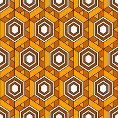 Honeycomb seamless pattern. Hexagon mosaic tiles ornament. Ethnic surface print. Repeated geometric figures background. Ornamental wallpaper. Modern geo design digital paper. Vector abstract work.