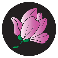 Magnolia flowers in a black circle. Hand drawn vector illustration for cards, invitations, print and posters.