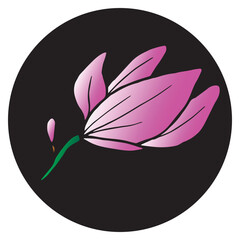 Magnolia flowers in a black circle. Hand drawn vector illustration for cards, invitations, print and posters.