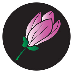 Magnolia flowers in a black circle. Hand drawn vector illustration for cards, invitations, print and posters.