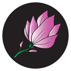 Magnolia flowers in a black circle. Hand drawn vector illustration for cards, invitations, print and posters.