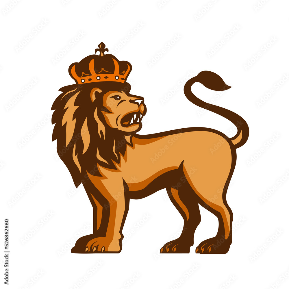 Wall mural King Lion Crown Looking Side Retro