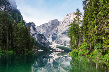 Naklejka na ściany i meble Lago di Braies - Pragser Wildsee, South Tyrol, Italy