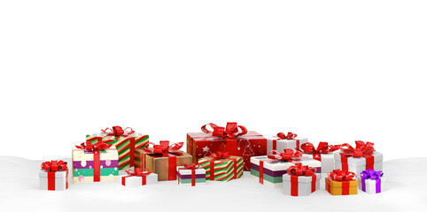 Christmas gifts, presents colored wrapped boxes 3d-illustration