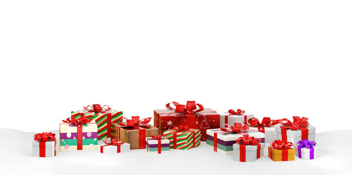 Christmas gifts, presents colored wrapped boxes 3d-illustration