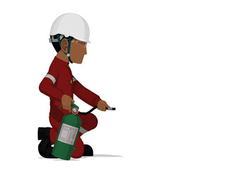 Obraz premium Isolate worker with the extinguisher on transparent background