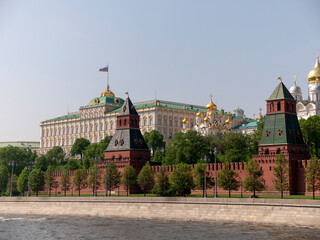 The Grand Kremlin Palace and Kremlin wall in sunny autumn day