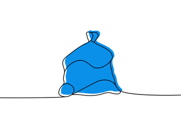 Garbage bag one line colored continuous drawing. Trash bag continuous one line colorful illustration. Vector minimalist linear illustration.