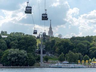 Moscow, Russia - Jule, 25, 2019: Moscow cable car in the Luzhniki